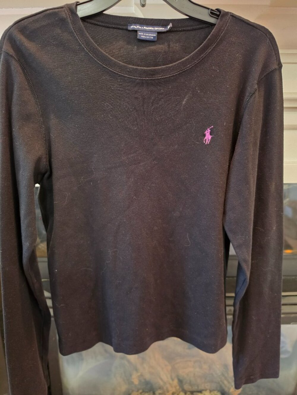 Ralph Lauren Sport long sleeve XL 100% cotton blk lavander horse ladies vtg